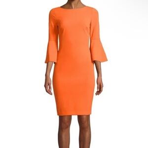 Calvin Klein 3/4 Bell Sleeve Sheath Dress with a Boat Neckline